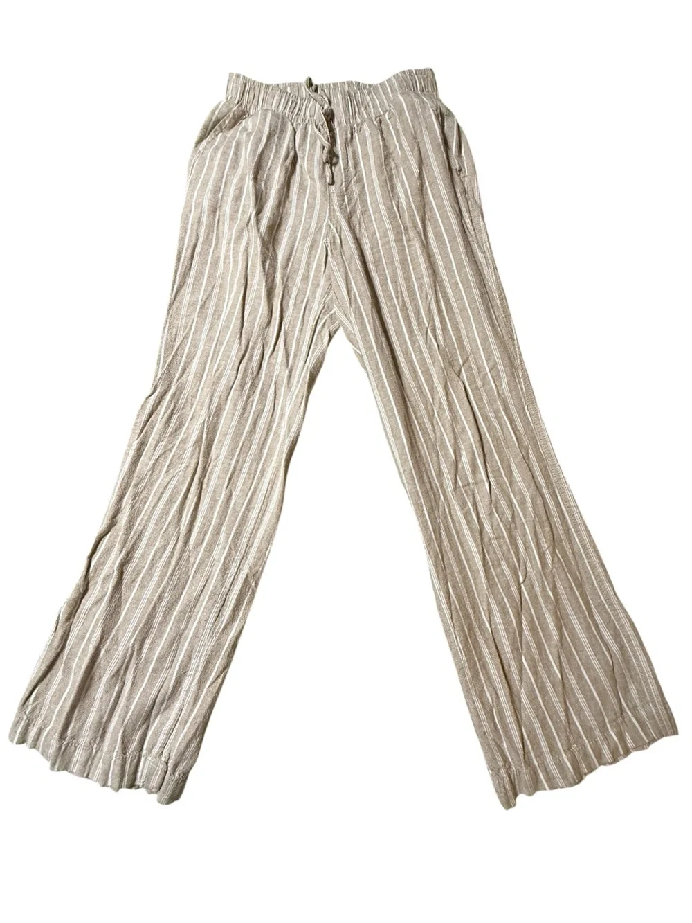 Briggs S Linen Blend Wide Leg Striped Pants Tan Beige Coastal Grandma Boho